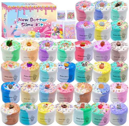 Kit de Slime de Mantequilla inksbui 34 Unidades de Slime Colorido de Dos Tonos, Juguetes para Alivio del Estrés, Recuerdos de Fiesta para Niñas,