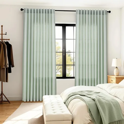 Miniatura 3 de Aersas Aqua Green Linen Curtains 84 Inches Long 2 Panels Set Back Tab Rod Pocket Living Room Curtain Farmhouse Rustic Light Filtering Hook Drapes