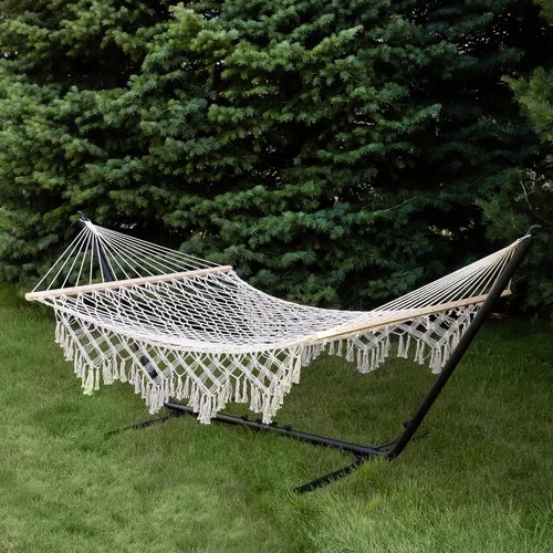 Miniatura 2 de Northlight Hamaca de cuerda de macramé de celosía blanca de 74" con barras de madera