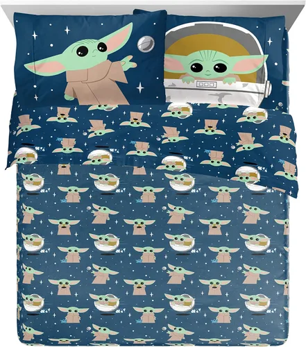 Miniatura 3 de Jay Franco Star Wars The Mandalorian Hello Grogu - Juego de ropa de cama tamaño Queen de 7 piezas, incluye edredón y juego de sábanas, ropa de cama