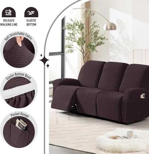 Miniatura 3 de TAOCOCO Fundas de sofá reclinable para 3 asientos, 8 piezas, fundas elásticas para sofá grande de 3 asientos, fundas reclinables, protector