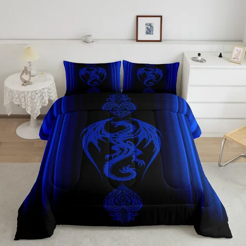 Miniatura 29 de Feelyou Juego de ropa de cama con diseño de dragón y galaxia, cielo estrellado, para niños y niñas, diseño de dragón, decoración colorida, colección