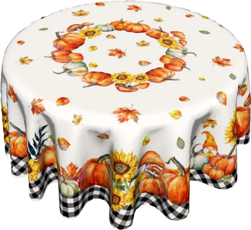 Giwawa Mantel redondo de calabaza de otoño de 60 pulgadas, lavable, tela de poliéster impermeable, decorativo, para fiestas en el hogar