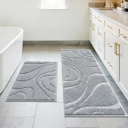 Miniatura 19 de Juego de alfombras de baño HEBE de 5 piezas, tapete de baño de microfibra suave y absorbente para el baño, juego de alfombras de baño antideslizante