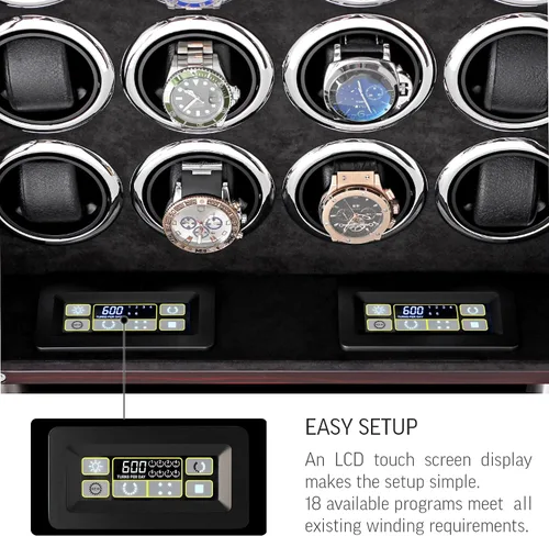 Miniatura 5 de Enrollador de reloj para 16 relojes automáticos con retroiluminación LED y control de pantalla táctil LCD, Ébano + Negro, Enrolladores de reloj