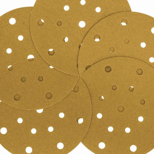 Miniatura 3 de Dura-Gold Discos de lijado dorados de 6 pulgadas de alta calidad, grano 80 (caja de 50), papel de lija de gancho y bucle sin polvo con patrón de 17