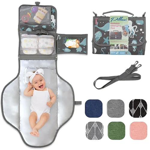 Miniatura 15 de Cambiador portátil para regalos de baby shower y regalos de nueva mamá, cambiador de pañales de viaje para recién nacidos, cambiador de pañales gris