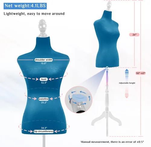 Miniatura 3 de Maniquí para mujer, forma de vestido, maniquí de costura, torso con soporte de 50 a 63 pulgadas, maniquí ajustable portátil para exhibición de ropa