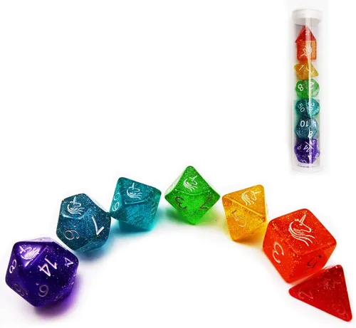 Miniatura 12 de Bescon Fantasía Arco Iris Brillante Dados Poliédricos 7pcs Set Caramelo de Medianoche, Juego de dados RPG Luminoso Resplandor en la oscuridad