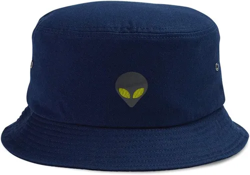 Miniatura 10 de Custom Bucket Apparel Sombrero Alien Gris Cabeza Ojos Amarillos Bordado para Hombres y Mujeres Solo diseño negro.