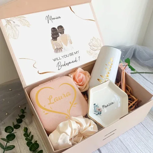 Miniatura 36 de Joyero de regalo para dama de honor, pequeño estuche de viaje personalizado de piel sintética portátil, cajas de propuestas de dama de honor, mini