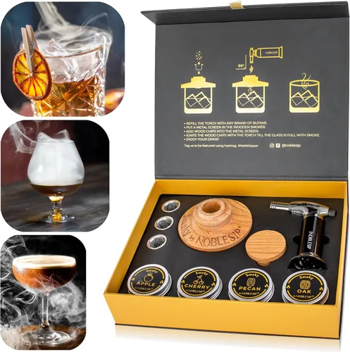 Juego de Ahumador de Whisky para Cóctel (𝗕𝗘𝗦𝗧 𝗗𝗔𝗗 𝗘𝗩𝗘𝗥) Grabado. Juego de bar Premium NOBLESIP con todo lo que necesitas para ahumar fácilmente