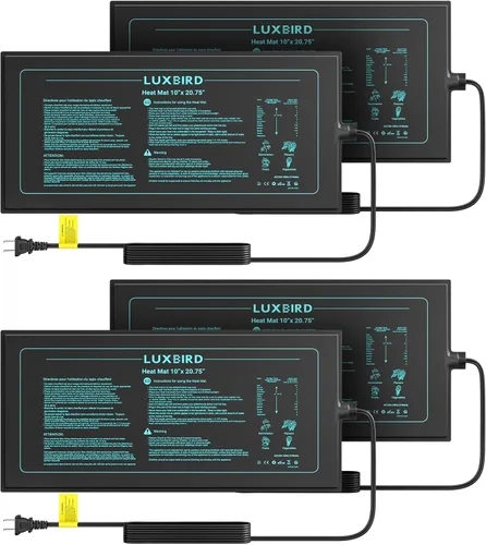 LUXBIRD Paquete de 4 alfombrillas térmicas de 10 x 20.75 pulgadas, certificado UL y MET, película térmica hidropónica cálida para germinación,