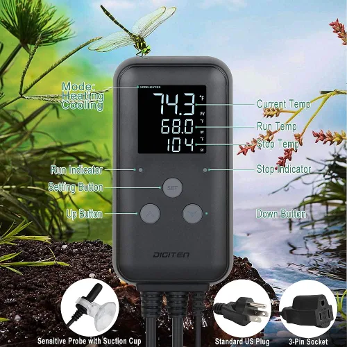 Miniatura 2 de Termostato de alfombra calefactora DIGITEN Controlador de temperatura impermeable DTC315 Termostato de enchufe para plántulas de invernadero Acuario