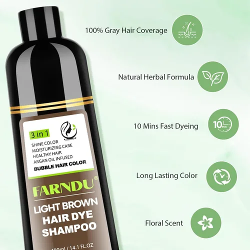Miniatura 4 de Champú para teñir el cabello Farndu, cobertura de canas Seimi, permanente, instantáneo, 3 en 1, para mujeres y hombres, color de cabello castaño