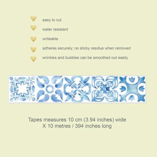 Miniatura 2 de Serenity Fair Cinta Washi con patrón de azulejos. Cinta Washi con patrón de azulejos italianos mediterráneos, extra ancho de 4 pulgadas / 3.9 in