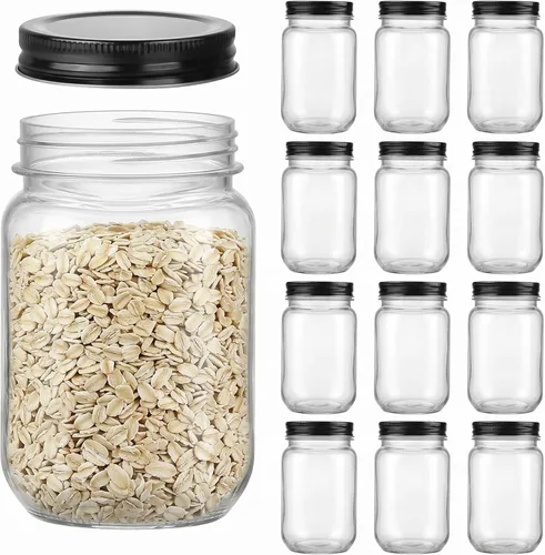 novelinks Tarros de plástico de 16 onzas con tapas, recipientes de avena con tapas herméticas, tarros reutilizables a granel para suministros de