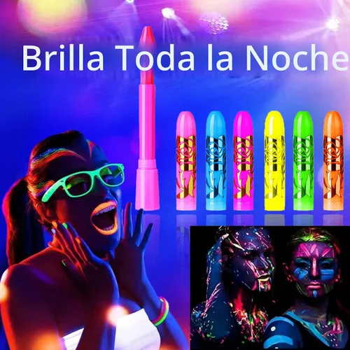 Miniatura 4 de 12 piezas de pintura corporal y facial que brilla en la oscuridad, maquillaje de pintura facial neón en barras que brillan bajo luz UV, kits