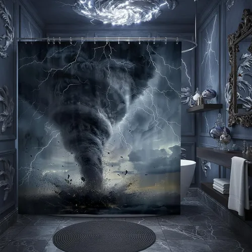 Miniatura 43 de Cortina de ducha de avión para niños, cielo azul y nubes blancas, juego de cortina de ducha para niños y adultos, cortina de baño moderna