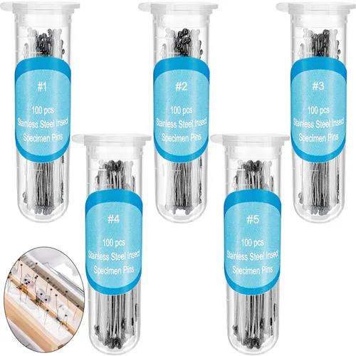 WILLBOND Kit de 500 pines de acero inoxidable para insectos, pasadores de entomología, colecciones de mariposas, paquete variado para entomología