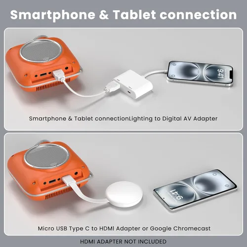 Miniatura 3 de HOMPOW Mini proyector con Bluetooth bidireccional, proyector portátil para uso de cine en casa, compatible con 1080P para interiores/exteriores