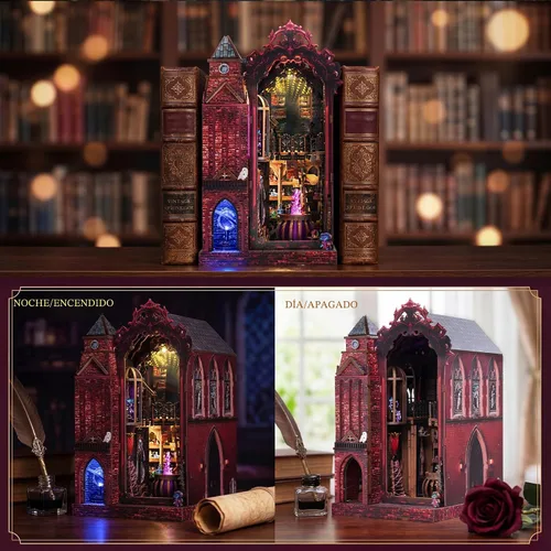 Miniatura 6 de Kit de rincón de libros, kit de manualidades de casa de muñecas en miniatura DIY para adultos y adolescentes, rompecabezas de madera 3D mágico