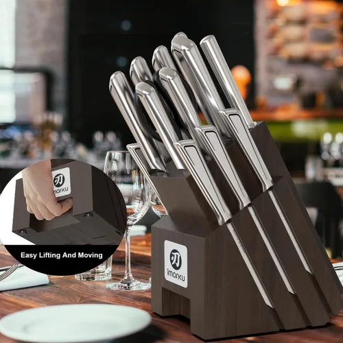 Miniatura 8 de imarku Juego de cuchillos de cocina de 16 piezas con bloque de acero de alto carbono, juego de cuchillos japoneses ultra afilados para cocina, mango