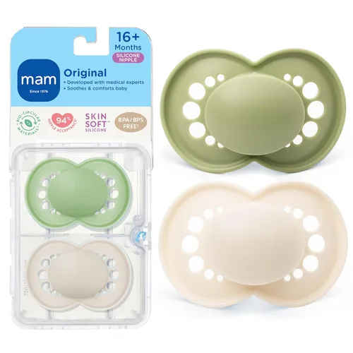 MAM Chupetes mate originales para bebé, Chupete para 16+ meses, pezón de silicona sin BPA, fácil de limpiar, lo mejor para bebés amamantados, Verde