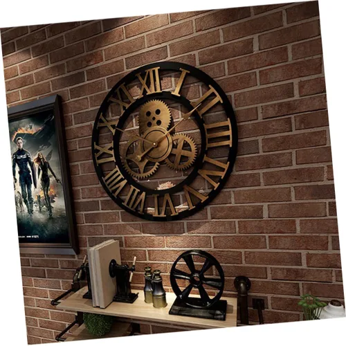 Miniatura 7 de IMIKEYA Reloj de pared vintage steampunk reloj de pared de metal engranaje de pared reloj digital digital de pared silencioso moderno reloj de bambú
