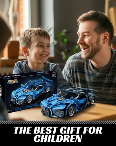 Miniatura 5 de Nueris 1:18 Technic Super Sports Cars Model Sets - 423 PCS Bloques de Construcción de Automóvil MOC Azul Juguetes de Ingeniería de Carreras - Idea