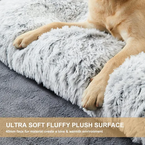 Miniatura 3 de BFPETHOME Camas para Perros Grandes, Cama de Felpa para Jaula de Perro Mullida y Acogedora Almohadilla para Perrera para Dormir y Aliviar la Gris