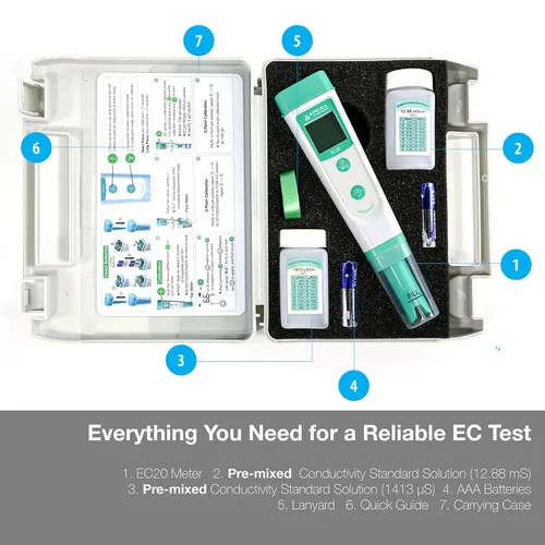 Miniatura 2 de Apera Instruments - Kit de probador de conductividad (EC) de bolsillo EC20 de la serie Value, precisión de ±1 % F.S en 0 a 20 mS/cm, sensor BPB