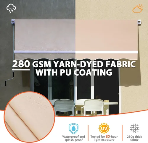 Miniatura 6 de MUPATER Toldo retráctil de 10 x 8 pies para patio, refugio al aire libre para terraza con manivela manual, proyección de 96 pulgadas, beige