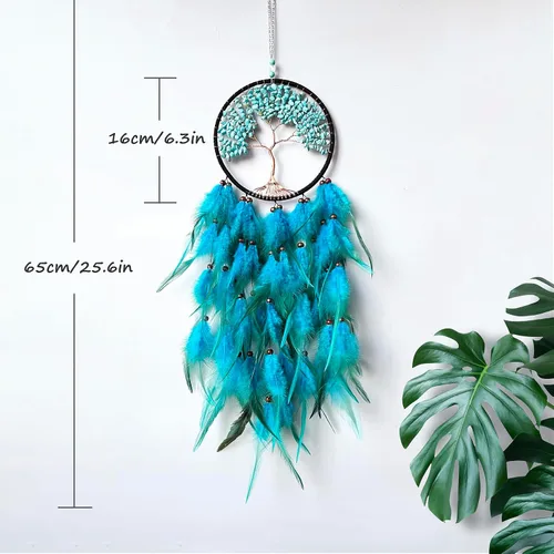 Miniatura 7 de Atrapasueños, Atrapasueños Árbol de la Vida Decoración de Pared, con Piedra de Cristal Curativo Natural, Atrapasueños Perfecto Turquesa Hecho a Mano
