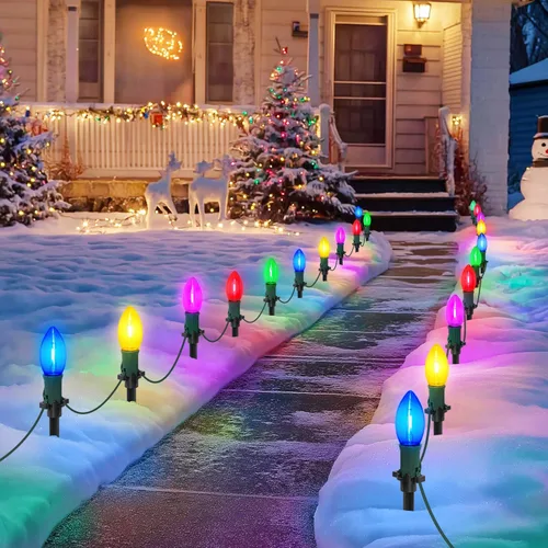 Miniatura 9 de USOKYO Luces LED C9 de 45 pies para caminos de Navidad al aire libre, 30 bombillas multicolor, impermeables, conectables, luces de Navidad