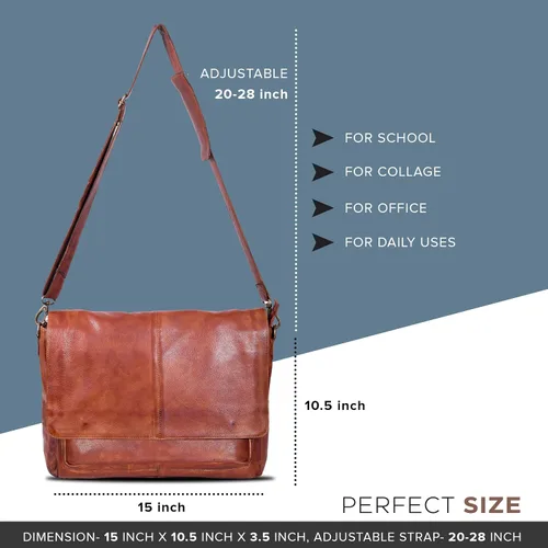 Miniatura 5 de Bolso de mensajero de cuero real para hombres y mujeres Maletín para laptop para oficina universidad correa de hombro ajustable