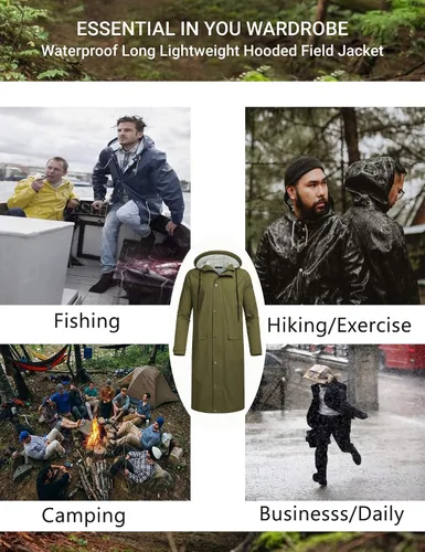 Miniatura 4 de COOFANDY Chaqueta impermeable para hombre con capucha, impermeable, ligera, activa, larga