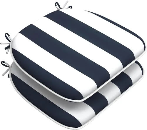 Miniatura 32 de DYTXIII Juego de 2 cojines para sillas de exterior con lazos, almohadillas repelentes al agua para sillas de patio de 17 x 16 pulgadas para muebles