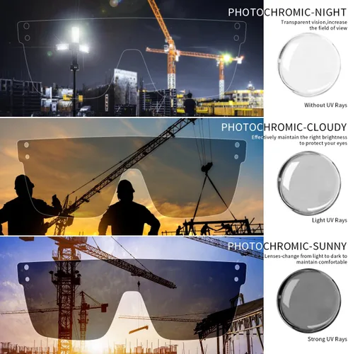 Miniatura 7 de Gafas de seguridad fotocromáticas anti luz azul UV400 con oscurecimiento automático, lentes transparentes a humo, transicionales ANSI Z87.1