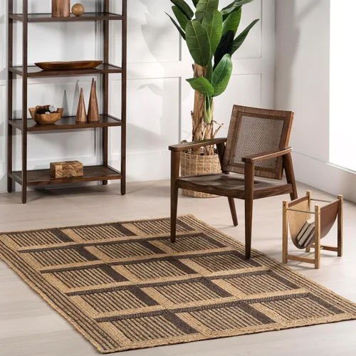 nuLOOM Aletta - Alfombra geométrica de yute de 5 x 8 pies para comedor, alfombra neutra, alfombra para sala de estar, cocina, color natural