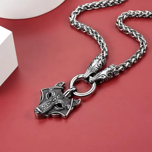 Miniatura 9 de FaithHeart Collar grueso de collar vikingo nórdico punk, de acero inoxidable, nudo celta, cabeza de lobo, amuleto, joyería de regalo