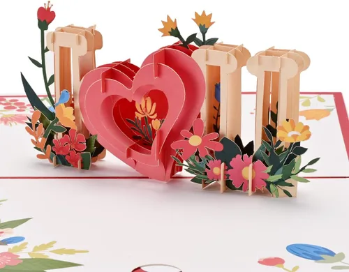Miniatura 7 de Tarjetas de felicitación de cumpleaños desplegables, tarjetas 3D con texto en inglés "I Love You" para cumpleaños, día de San Valentín, día