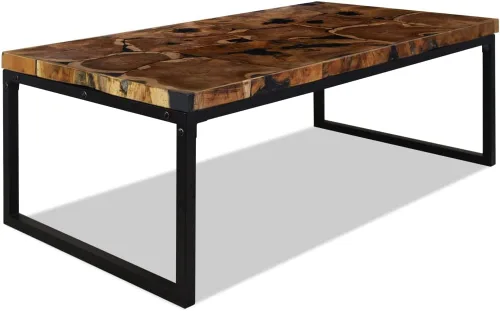 Miniatura 2 de Black and Brown Teak Wood Coffee Table, 43.3x23.6x15.7 in Rectangular Resin Living Room Table, Rustic Mesa de Centro para Sala, Durable Home
