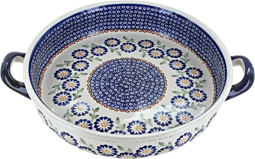 Miniatura 5 de Blue Rose - Cerámica pulida de margaritas rojas con asas, 9.5 pulgadas de diámetro, único, apto para lavavajillas y duradero