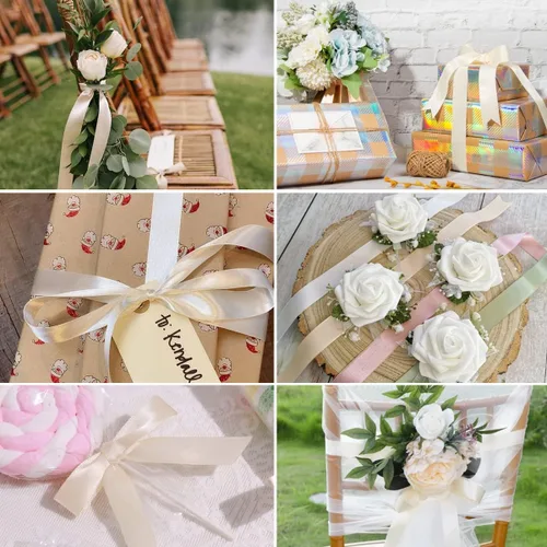 Miniatura 2 de Cinta beige de 1-1/2 pulgadas x 25 yardas, cinta de satén de tela de color sólido para envolver regalos, manualidades, ramos de novia, coronas