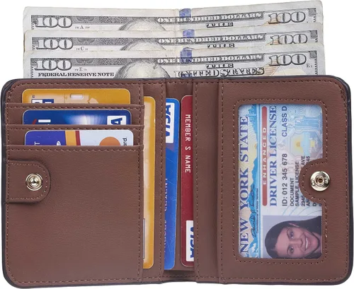 Miniatura 3 de Gostwo - Cartera compacta de piel genuina de lujo para mujer con bloqueo de RFID y ventana de identificación