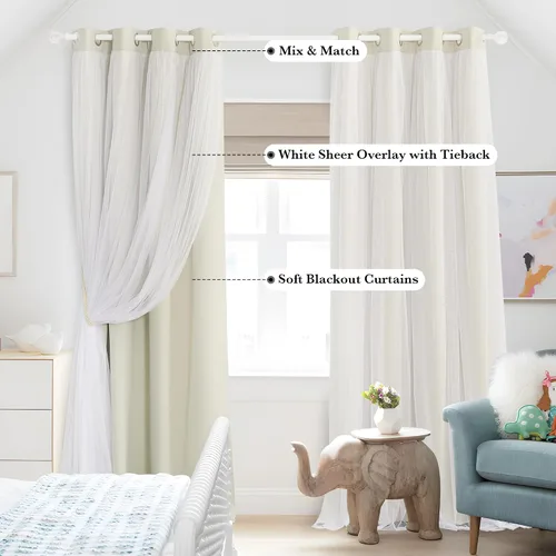 Miniatura 5 de PONY DANCE Cortinas de Doble Capa - Cortinas Opacas de 63 Pulgadas de Largo, Diseño con Ojales en la Parte Superior, Paneles Transparentes Blancos