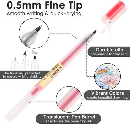 Miniatura 2 de HANKU Bolígrafos de tinta de gel, 15 bolígrafos de 0.5 mm de punta de aguja de colores, bolígrafos de bola de rodillo multicolor de escritura suave