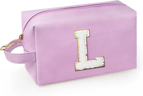 Miniatura 10 de Bolsa de maquillaje personalizada con inicial con asa, bolsa de cosméticos de preparación con bolsillo interior con cremallera, 8, 9, 10, 11, 12