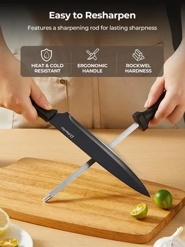 Miniatura 4 de D.Perlla - Juego de cuchillos de 15 piezas para cocina con bloque, juego de cuchillos de cocina aptos para lavavajillas con varilla afiladora, juego